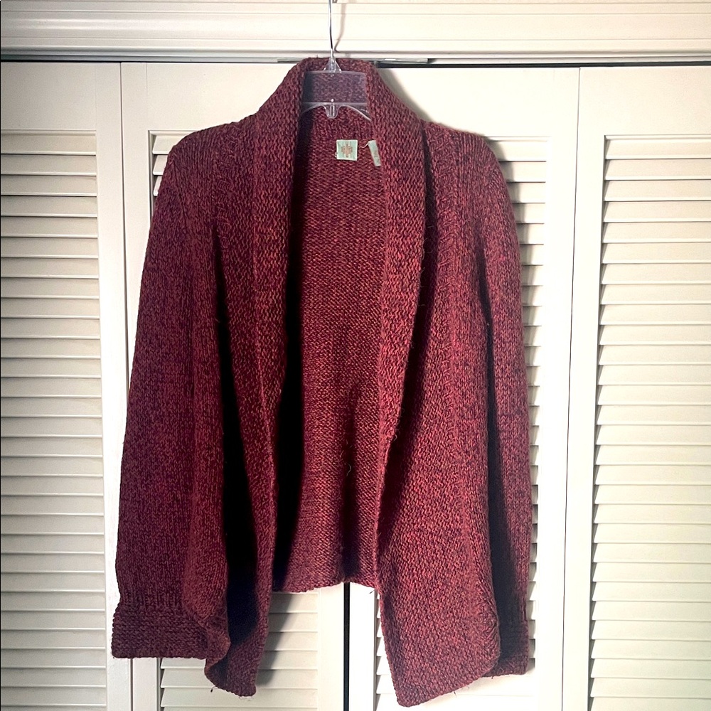 HWR Anthropologie Maroon Open-Front shawl collar Sweater Sz M wool alpaca cozy